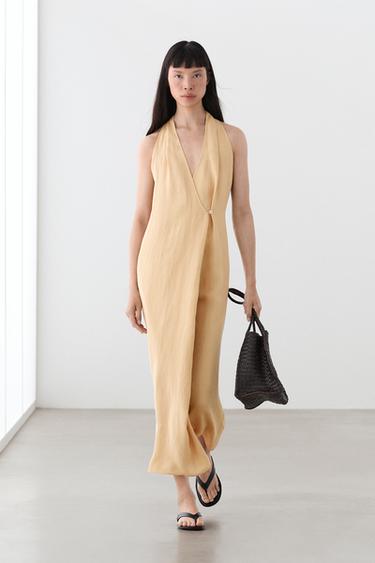 Zara Midi dress with button detail - Light yellow - Image 0