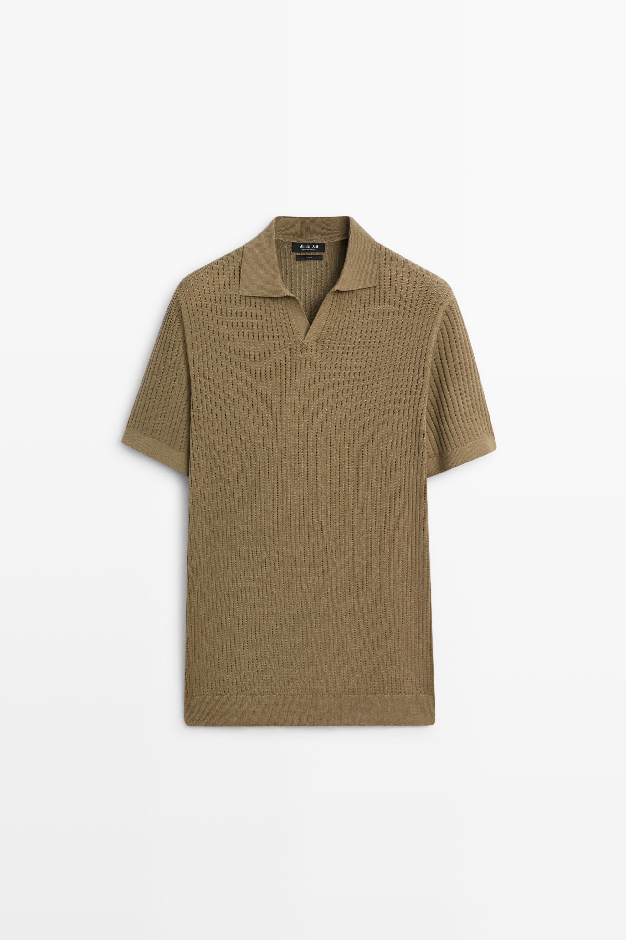 100% cotton ribbed knit polo sweater - Dark khaki | ZARA United States