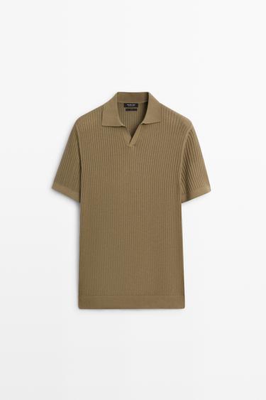 Zara 100% cotton ribbed knit polo sweater - Dark khaki