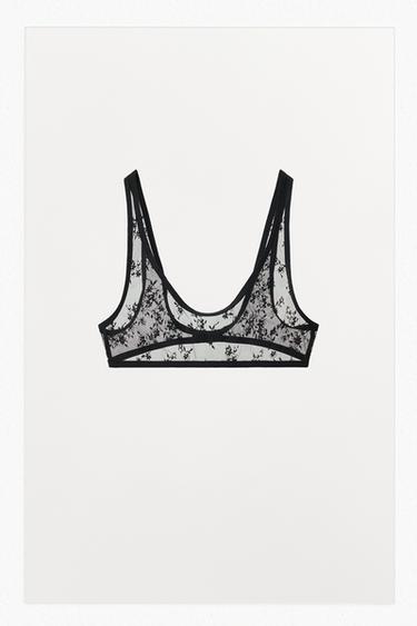 Zara ČIPKASTI BRALETTE GRUDNJAK – Crna