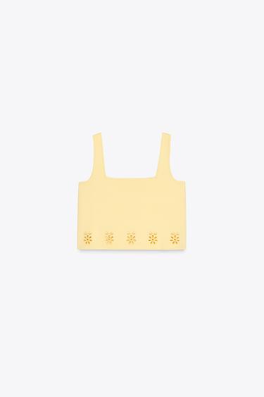 TOP PUNTO BORDADOS PERFORADOS - Amarillo de Zara - Imagen 0