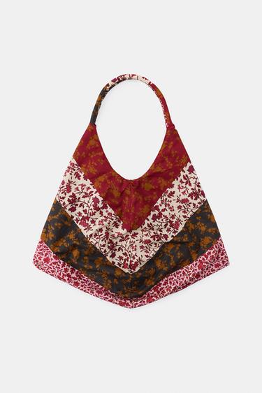 Zara MAXI 100% COTTON FLORAL PRINT BAG - Maroon - Image 0