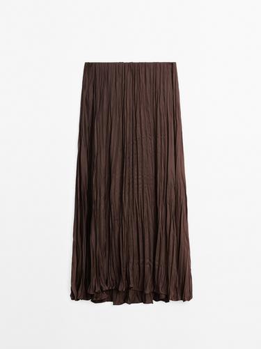 Zara Long flowing pleated skirt - Brown - Image 0