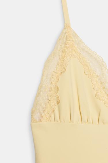 ROBE MINI À BRETELLES ET DENTELLE - Jaune clair de Zara - Image 6