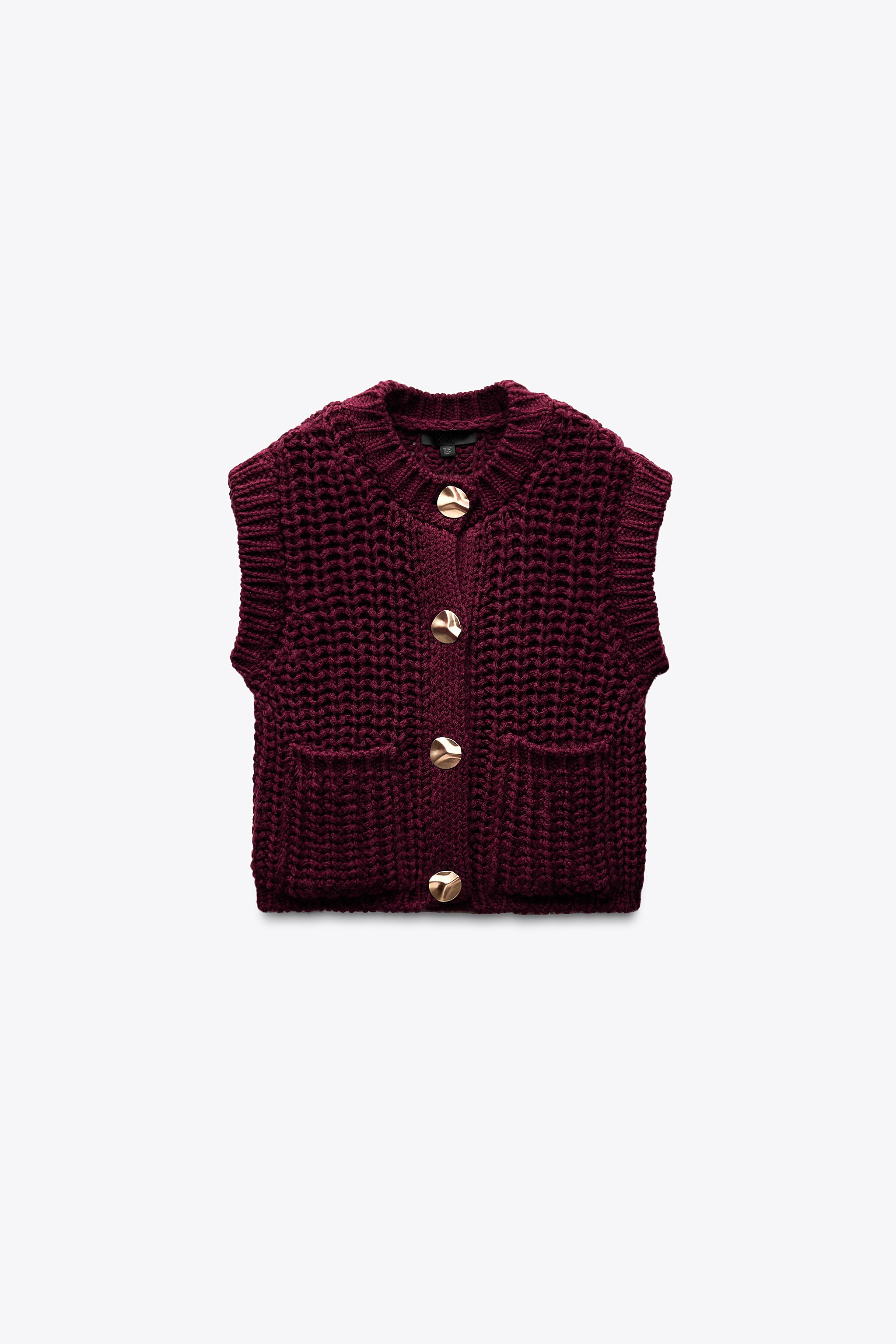 CHUNKY KNIT SWEATER VEST - Burgundy | ZARA United States