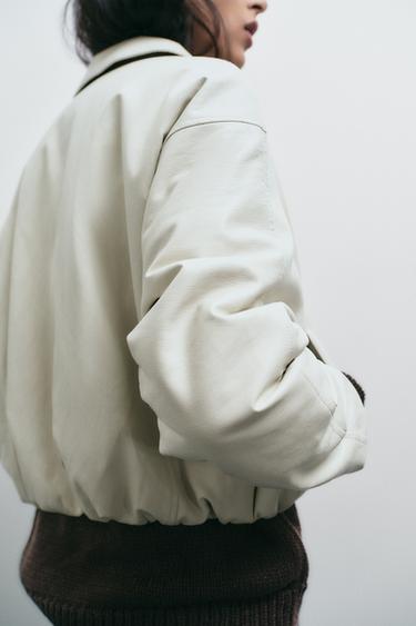 BLOUSON BOMBER MATIÈRE SYNTHÈTIQUE - Écru de Zara - Image 4