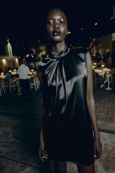 SHORT SATIN DRESS - Black by Zara