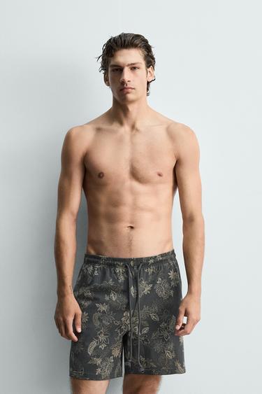 MAILLOT DE BAIN LONG À IMPRIMÉ FLORAL - Gris de Zara - Image 1