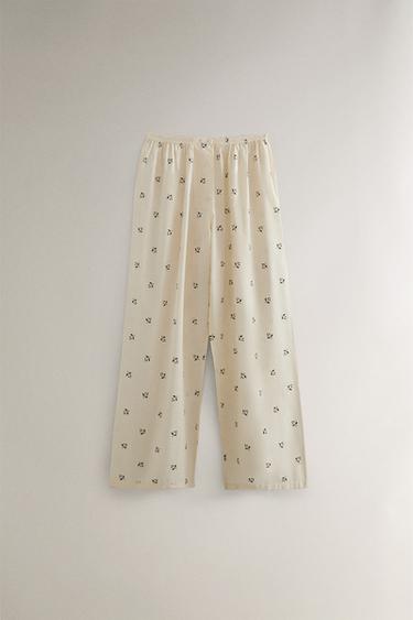 Zara CHRISTMAS LEAF PANTS - Ecru - Image 0