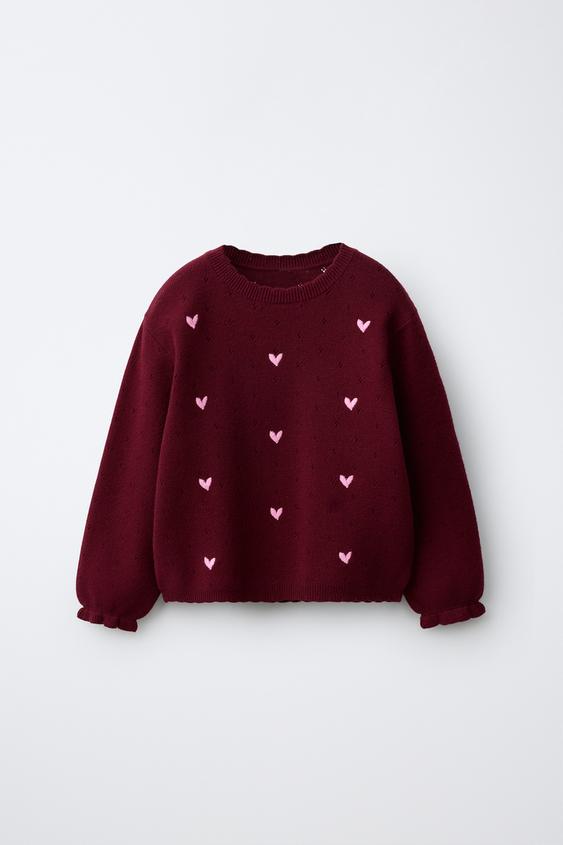 STRIKTRØJE MED BRODERIER - burgundy fra Zara - Billede 0