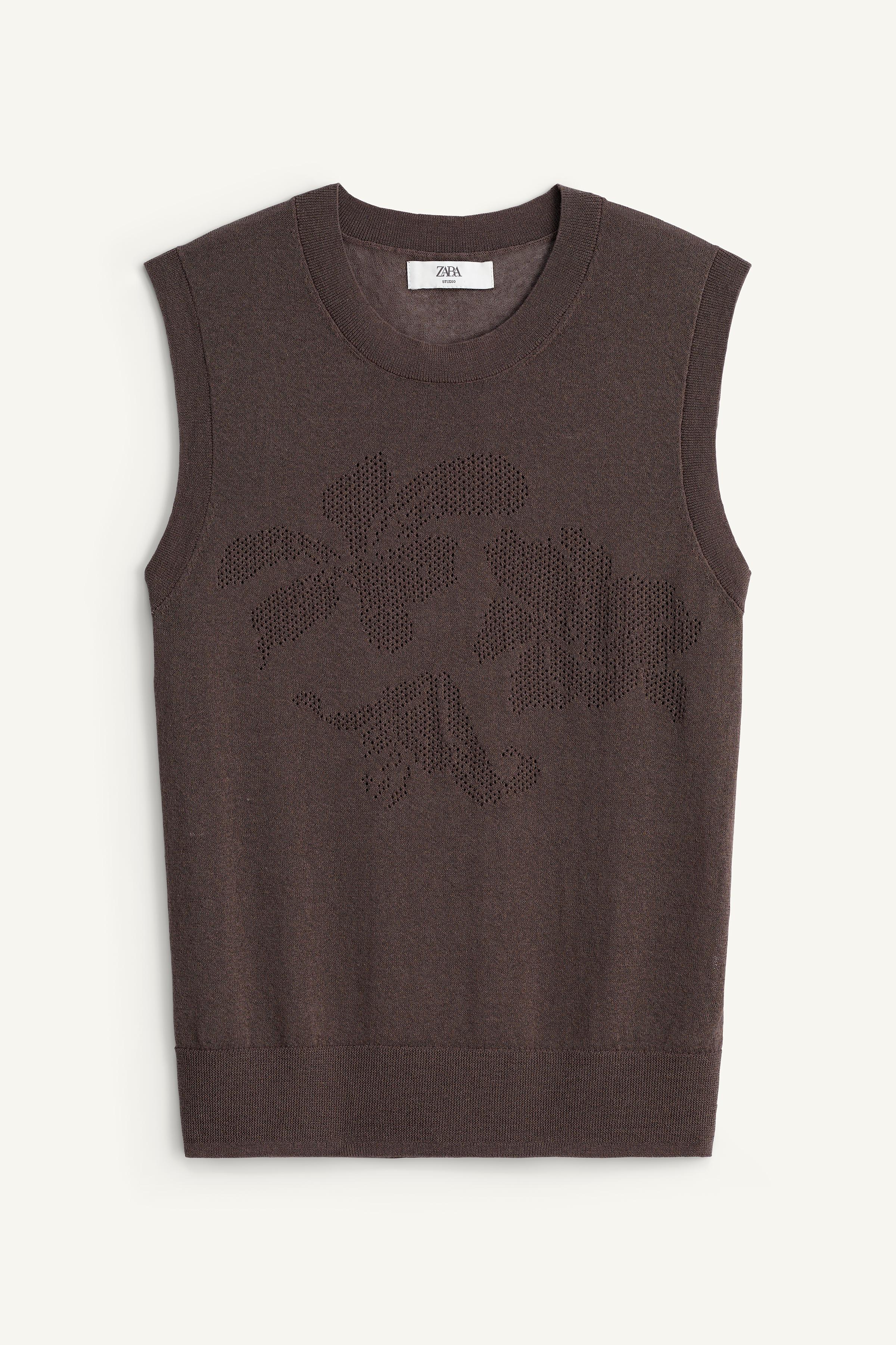 FLORAL JACQUARD KNIT VEST - Brown / Taupe | ZARA United States FLORAL JACQUARD KNIT VEST - Brown / Taupe | ZARA United States