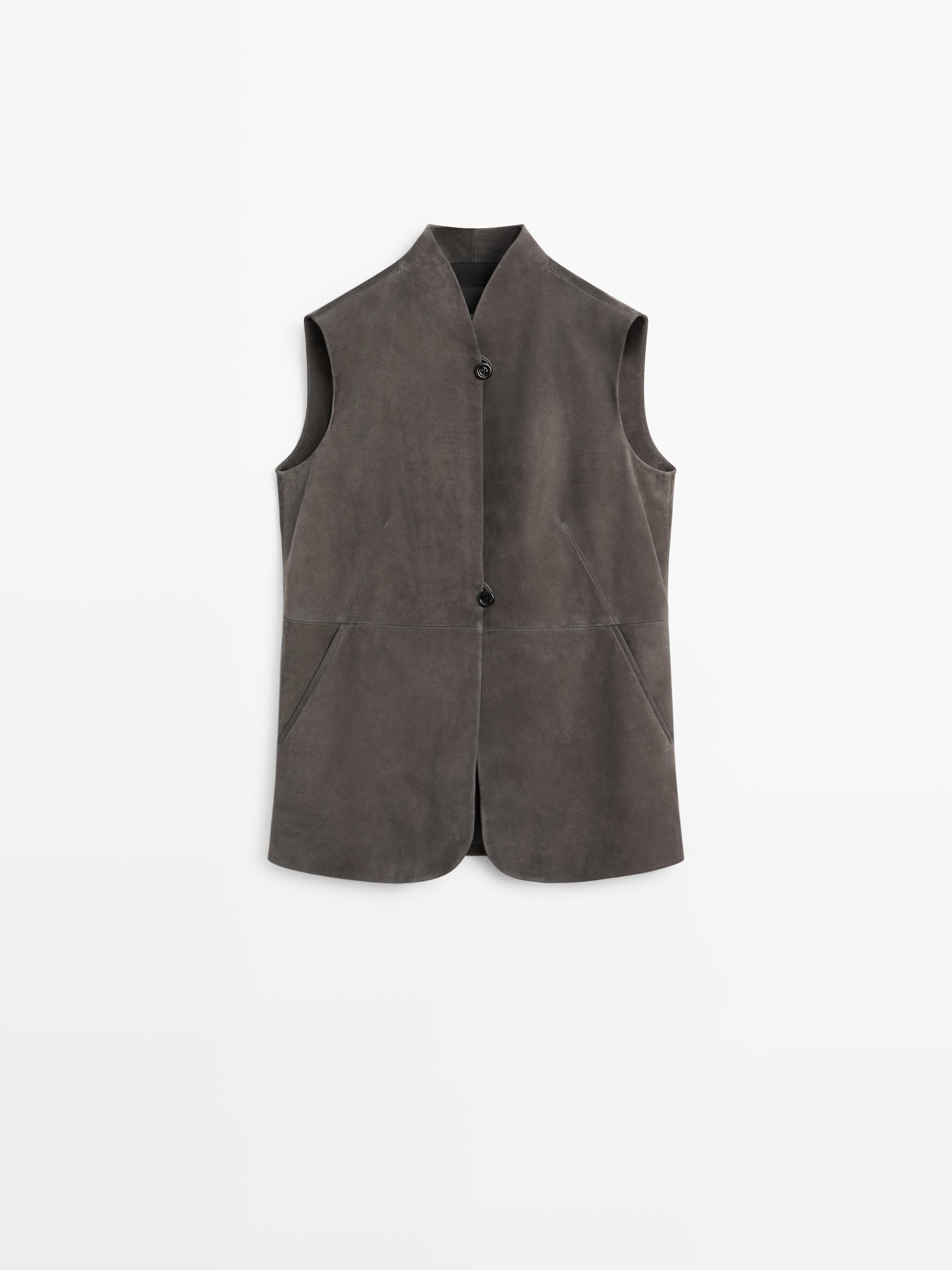 Leather waistcoat with velvety finish — Black gold
