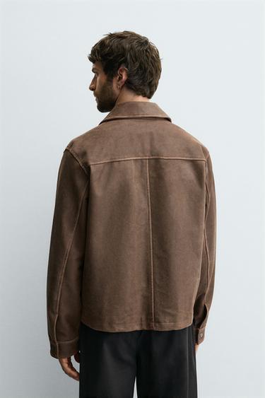 BLOUSON EN CUIR CROPPED FIT - Marron de Zara - Image 2