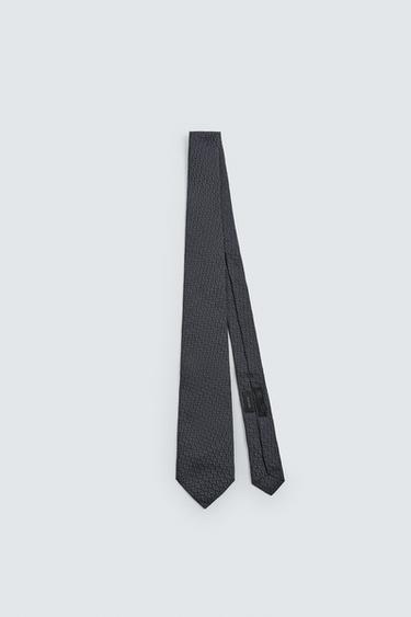 Zara 100% SILK GEOMETRIC JACQUARD TIE - Navy blue