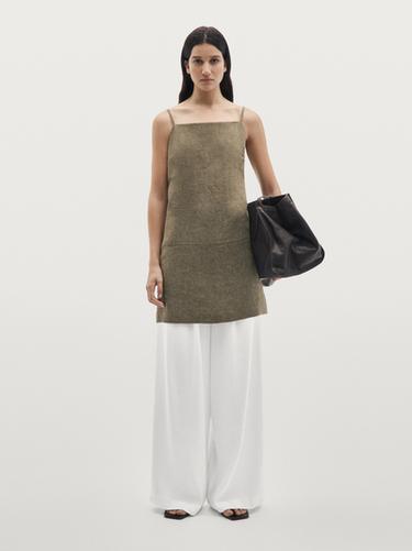 Vestido corto 100% lino - Verde oscuro de Zara