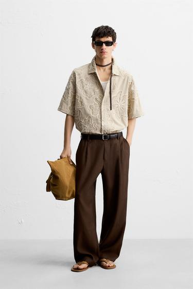 TEXTURED EMBROIDERY SHIRT - Sand by Zara