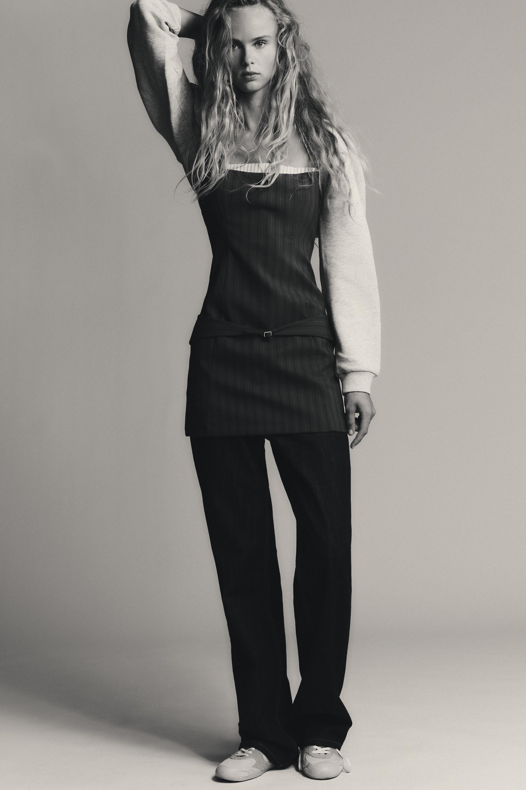 【ZARA】LIMITED EDITION ストライプ柄 ゴデットワンピース LIMITED EDITION ストライプ柄 ゴデットワンピース - ネイビー