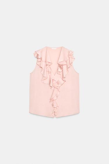Zara SATIN RUFFLED SHIRT - Beige-pink