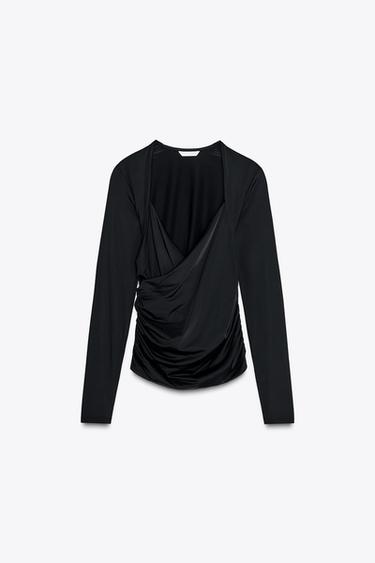 POLYAMIDE DRAPED TOP - Black by Zara