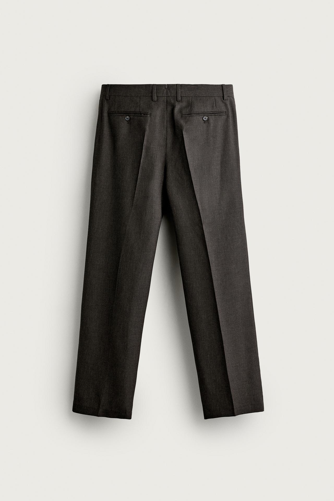 WOOL-BLEND HOUNDSTOOTH SUIT PANTS — Black / Brown