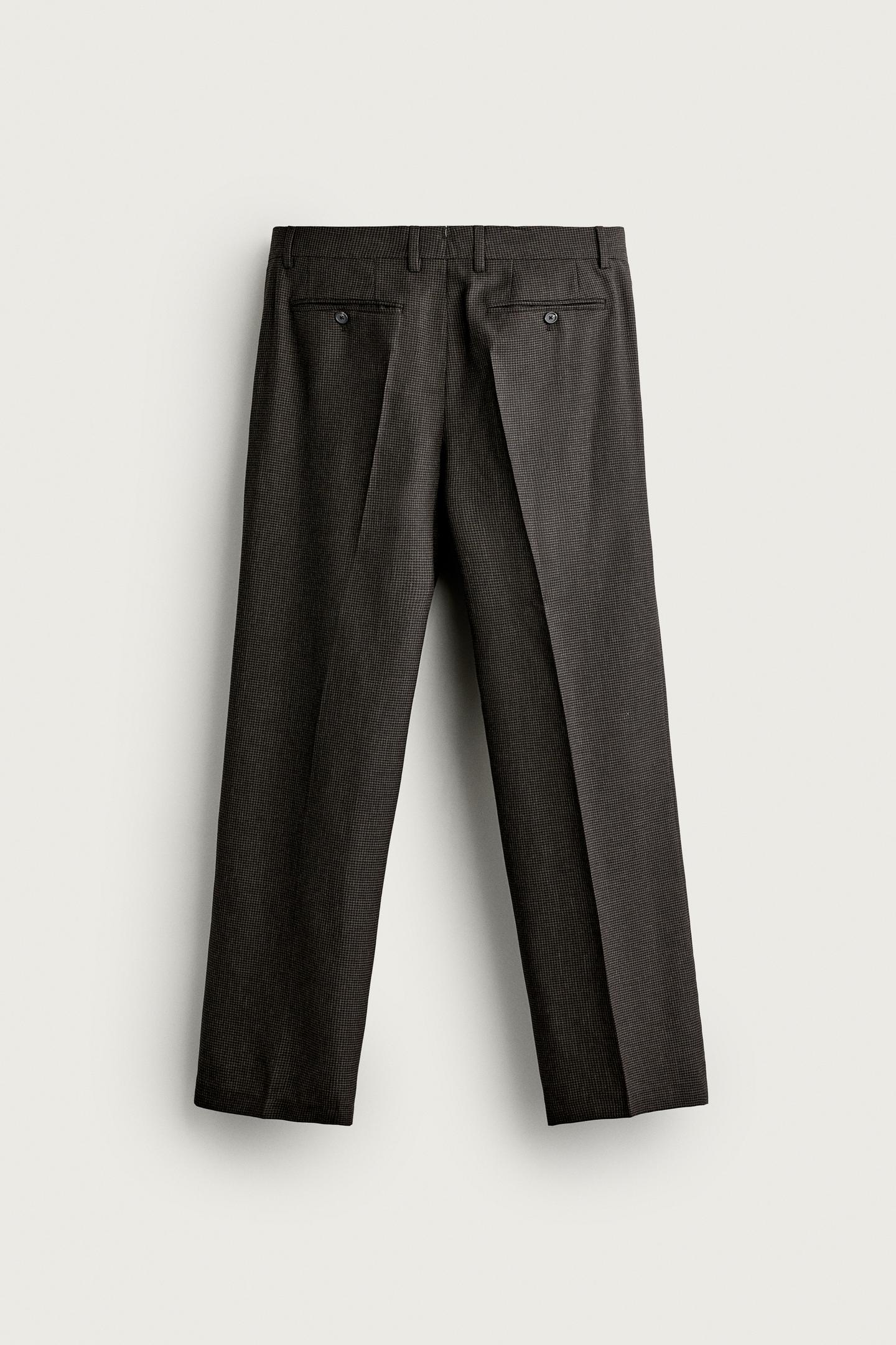 Мужские брюки Zara Wool-Blend Houndstooth Suit, цвет: Чёрный / Коричневый — фото 6