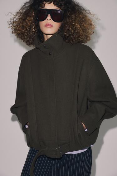 CHAQUETA BOMBER MINIMAL CON LANA ZW COLLECTION - Khaki de Zara
