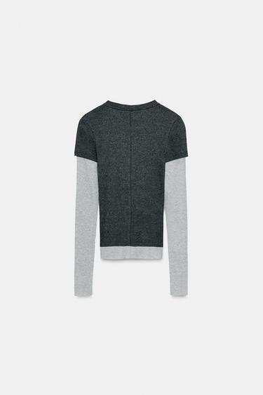 DOUBLE LONG SLEEVE T-SHIRT - Grey marl by Zara - Image 4