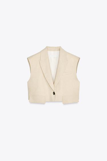 LINEN BLEND SHORT WAISTCOAT - Light beige by Zara