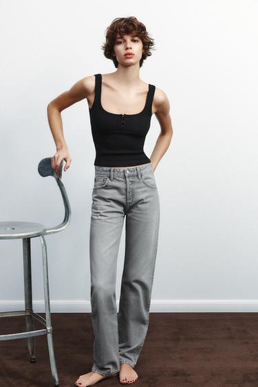 TRF MID-WAIST STRAIGHT-LEG JEANS - Light grey by Zara
