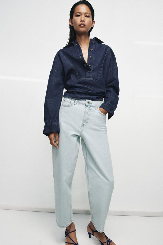 JEANS ZW COLLECTION TAPERED TIRO MEDIO - Azul claro de Zara - Imagen 0