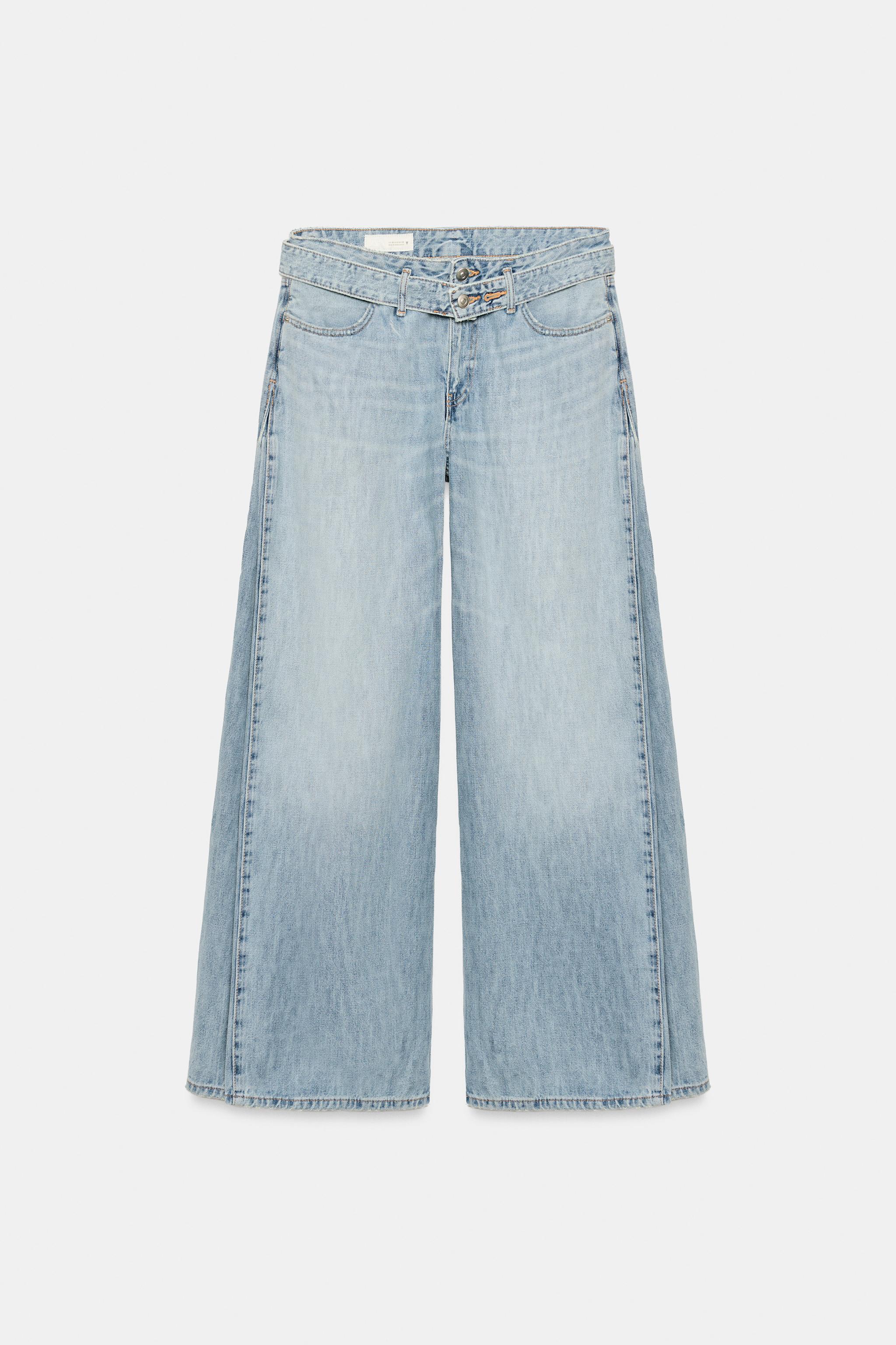 Женские джинсы Zara TRF MID-RISE PLEATED BELTED JEANS — фото 5