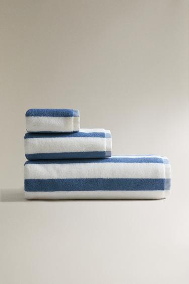 SERVIETTE DE BAIN RAYURES LARGES - Écru / Bleu de Zara