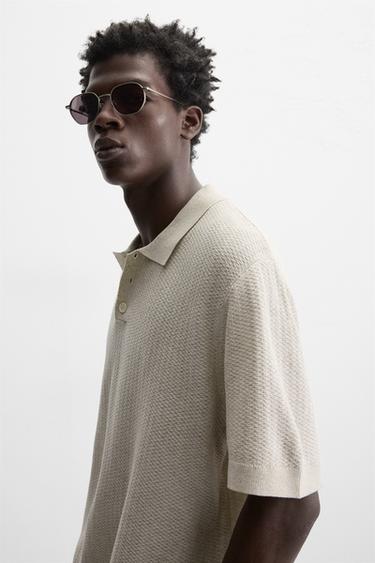 TEXTURED KNIT POLO SHIRT - Beige by Zara - Image 5
