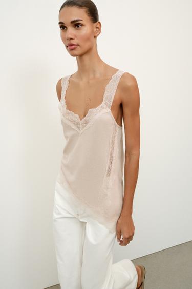 ASYMMETRIC RUSTIC LACE TOP - Beige-pink by Zara - Image 3