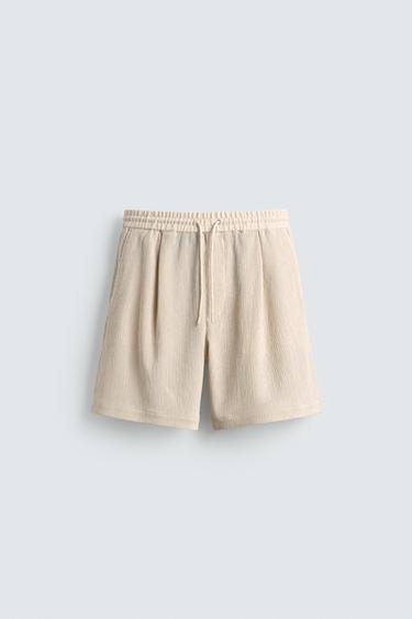EMBOSSED RELAXED FIT BERMUDA SHORTS - Beige marl by Zara