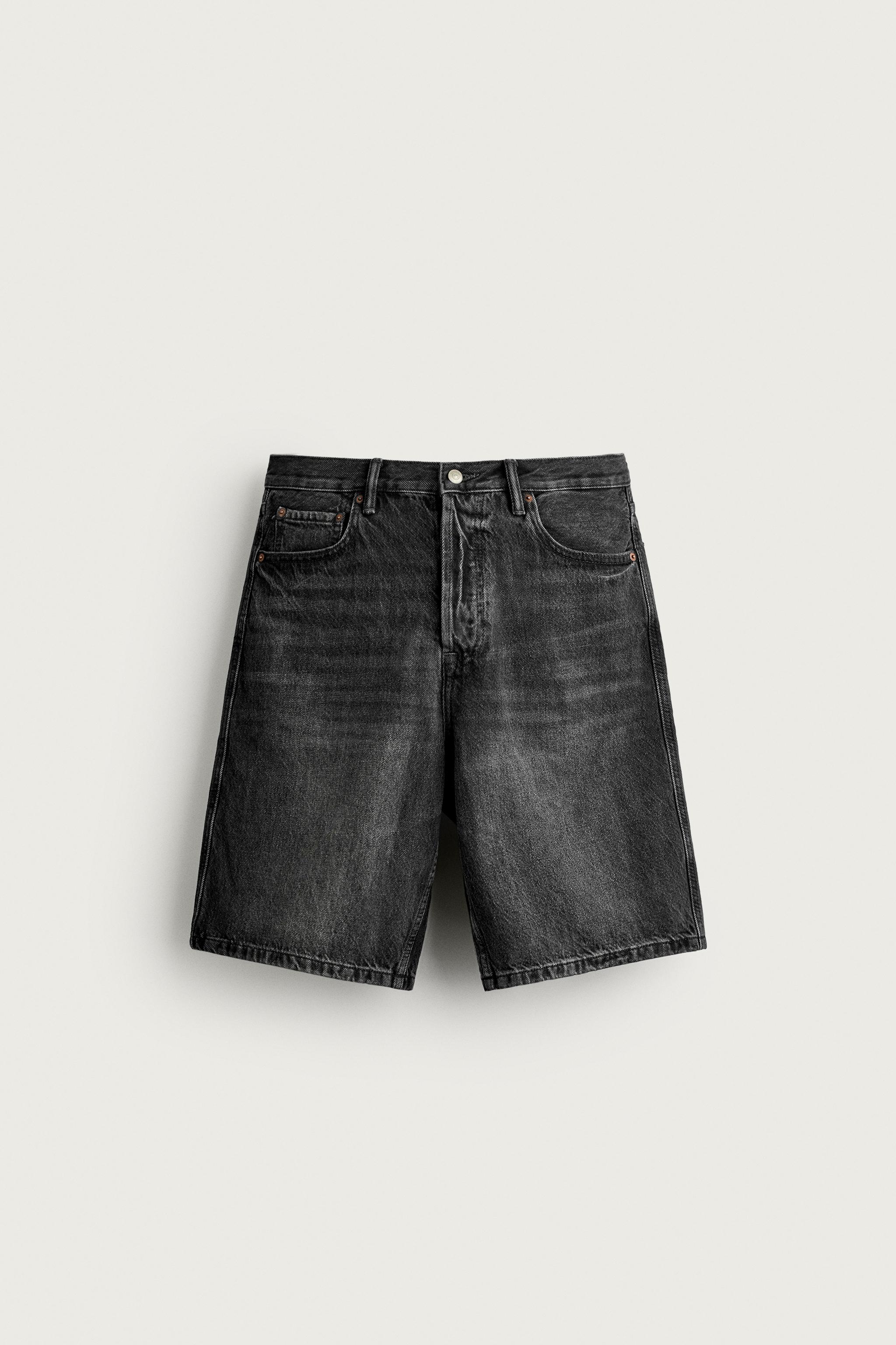 STRAIGHT FIT DENIM SHORTS — Charcoal