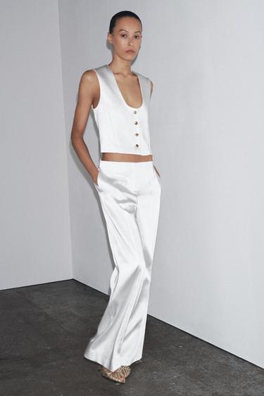 Zara ZW COLLECTION SATIN PANTS - White