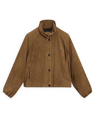 Veste bomber courte en cuir effet daim - Marron clair de Zara