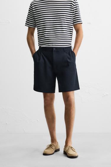 TEXTURED REGULAR FIT BERMUDA SHORTS - Navy blue by Zara