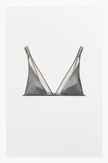 CONTRAST TRIANGLE TULLE BRA - Greys by Zara