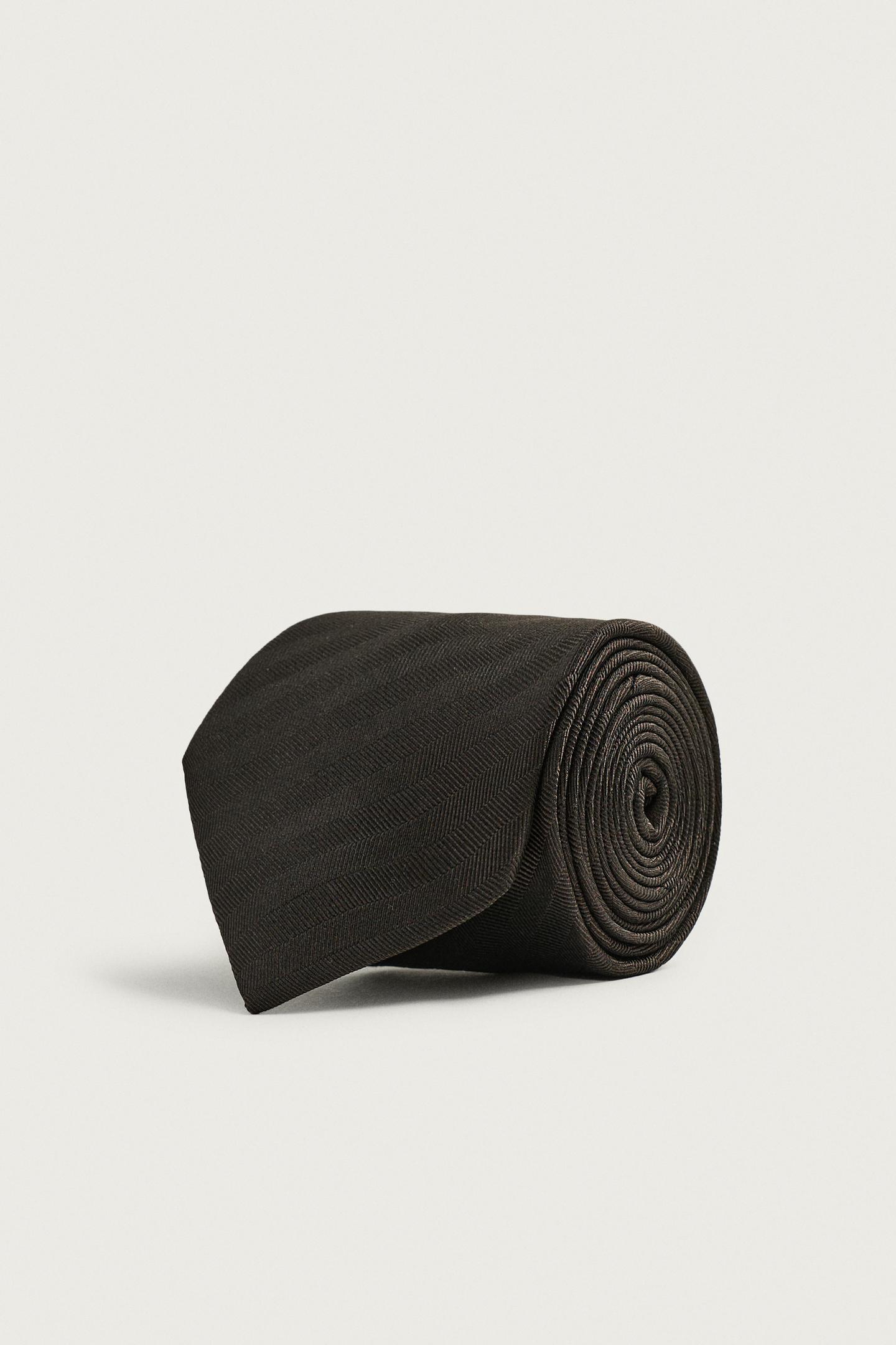 Мужской галстук Zara 100% Silk Herringbone Tie, цвет: Коричневый — фото 2