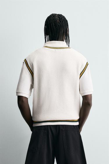 CHALECO TISSU BANDES CONTRASTE - Blanc de Zara - Image 2