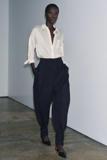 ZW COLLECTION LIMITED EDITION CARGO TROUSERS WITH PLEATS - Dark navy by Zara