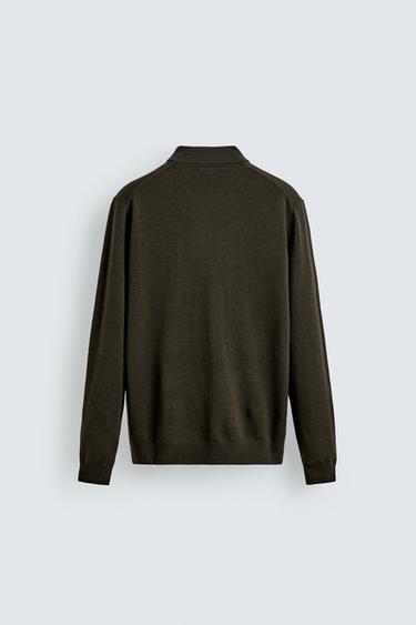 WOOL KNIT POLO SHIRT - Dark khaki by Zara - Image 6