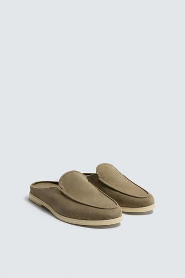 MOCASSINS EN CUIR OUVERTS À L'ARRIÈRE - Gris taupe de Zara