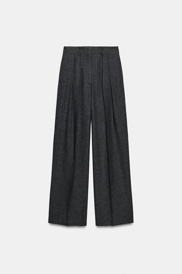 Zara WIDE-LEG PLEATED PANTS ZW COLLECTION - Gray marl