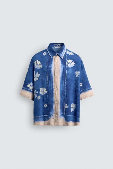 FLORAL PRINT SHIRT - Ecru / Blue by Zara