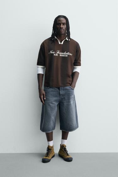 POLO RÉTRO FOOTBALL À IMPRIMÉS EN CONTRASTE - Marron de Zara - Image 0