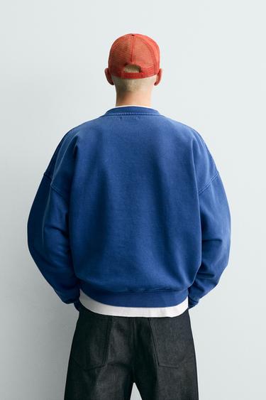 BOXY FIT PRINTED SLOGAN SWEATSHIRT - Navy blue by Zara - Image 2