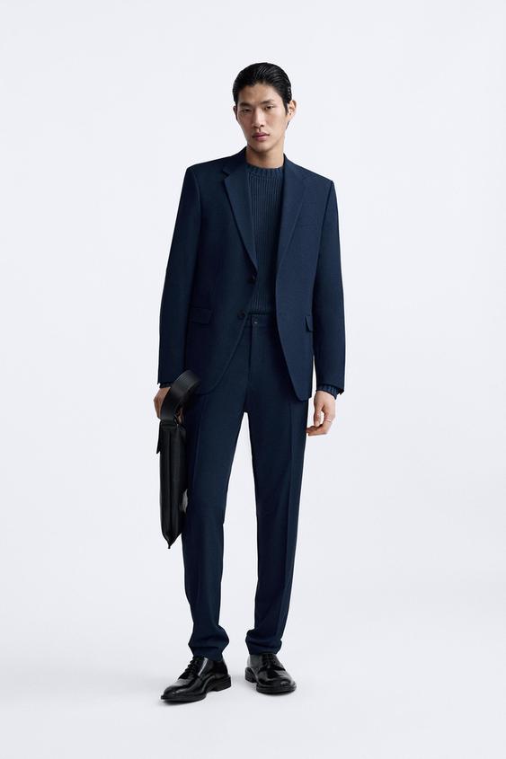 Textured Business Suit Trousers - Denim Blue